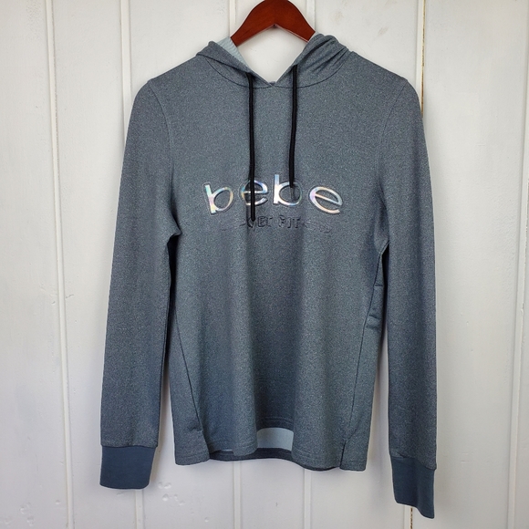 bebe Tops - Bebe Sport Get Fit Gray Draw String Hoodie 3D Puffy Lettering Women's Small